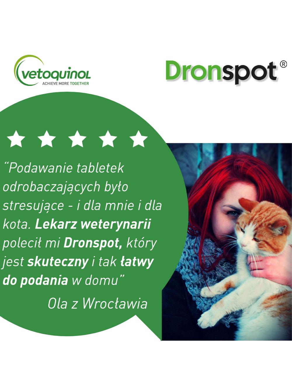 VETOQUINOL Dronspot Roztwór Do Nakrapiania Dla Dużych Kotów od 5kg do 8kg 30mg/7,5mg (2x1,12ml)