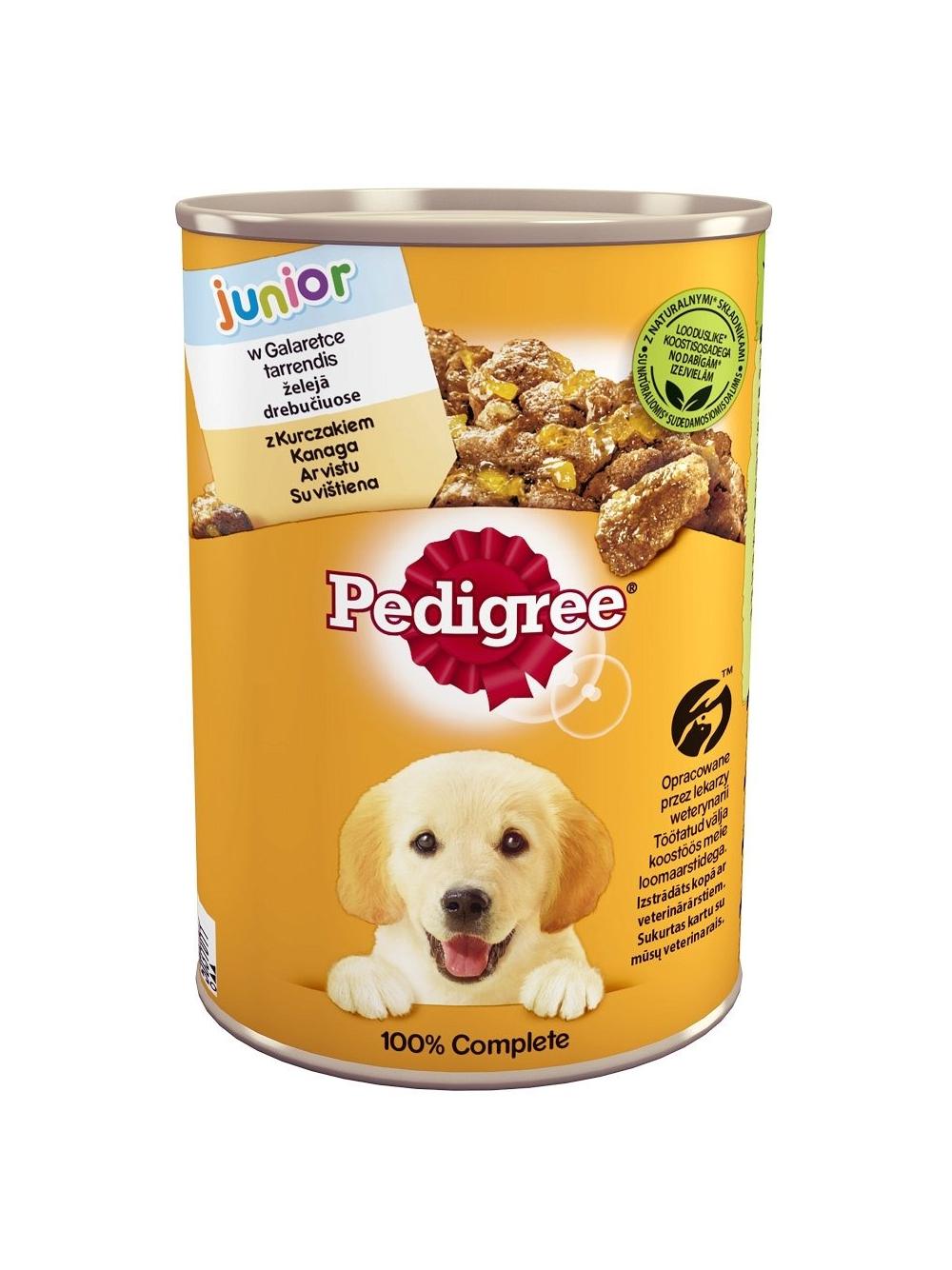 PEDIGREE Junior puszka 400g – mokra, pełnoporcjowa karma dla szczeniąt, z kurczakiem w galaretce