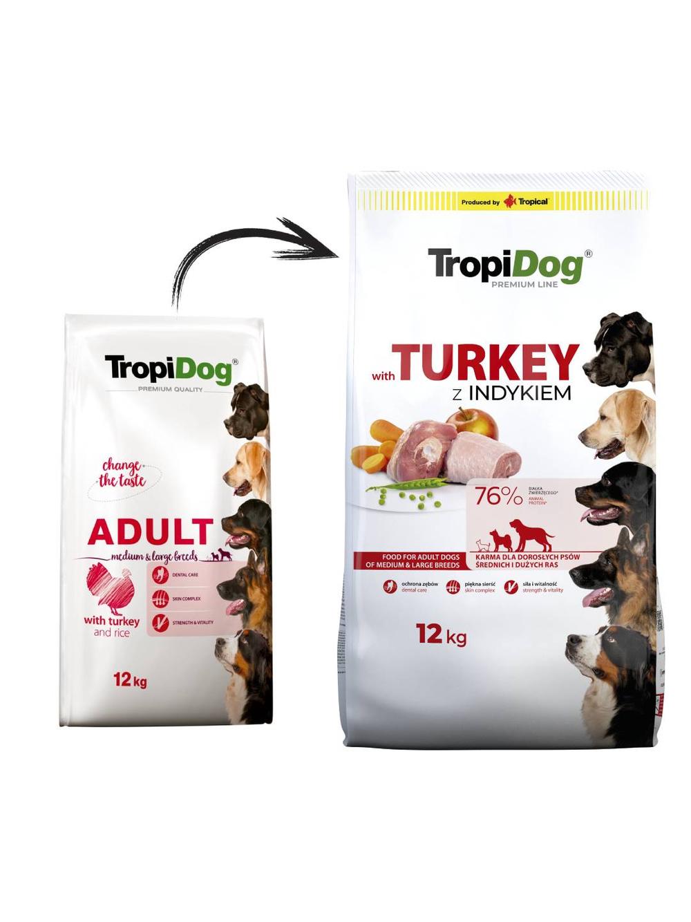 TROPIDOG Premium adult mediu & large breed indyk z ryżem 12kg