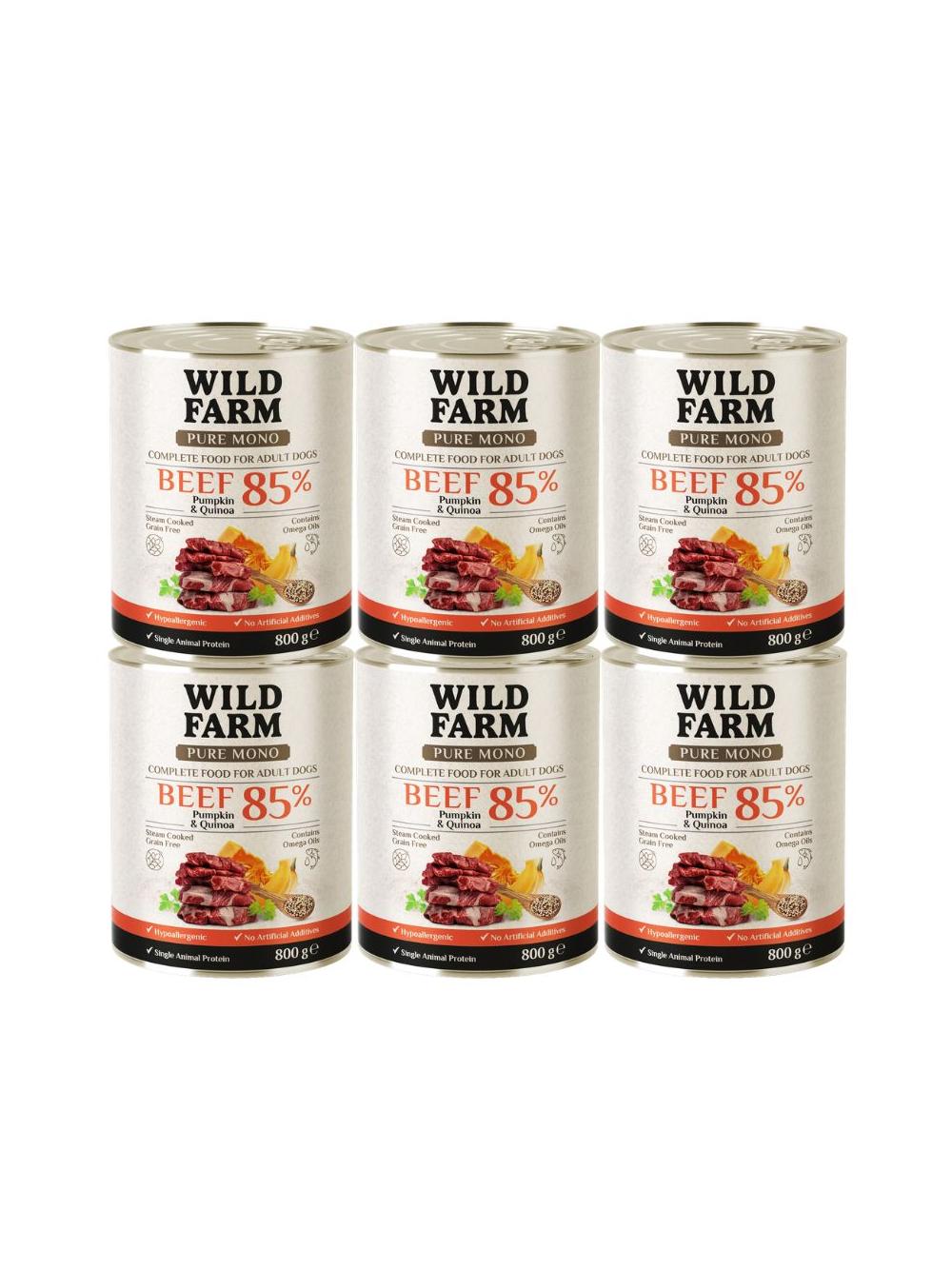 WILD FARM PURE MONO Beef Pumpkin and Quinoa 6x800g monoproteinowa karma dla psa