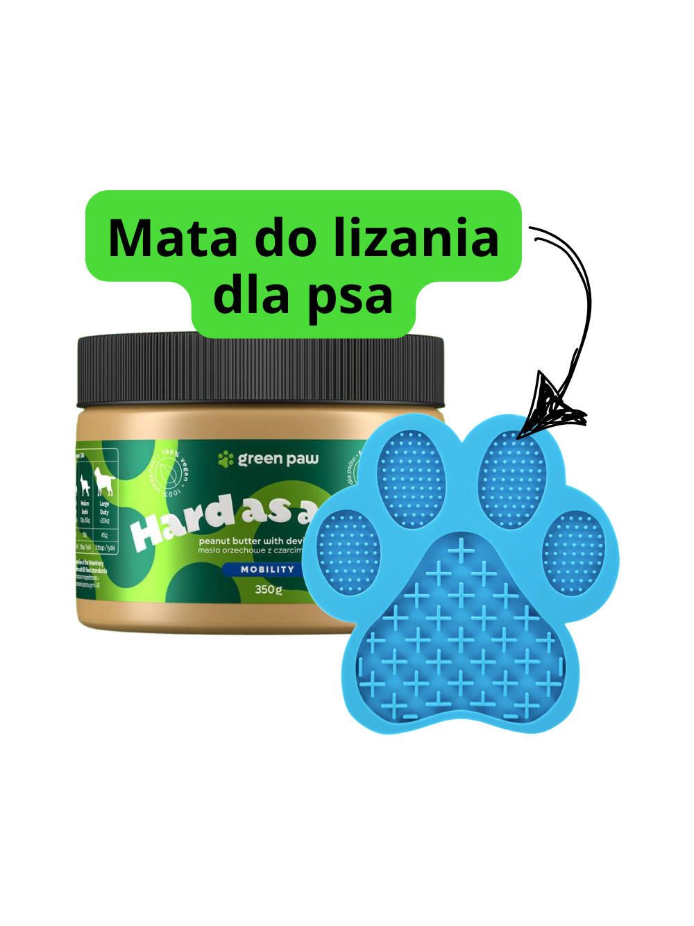 Green Paw Hard as a Nut 350g - Masło orzechowe z czarcim pazurem dla psów (Human Grade) + Mata do lizania dla psa