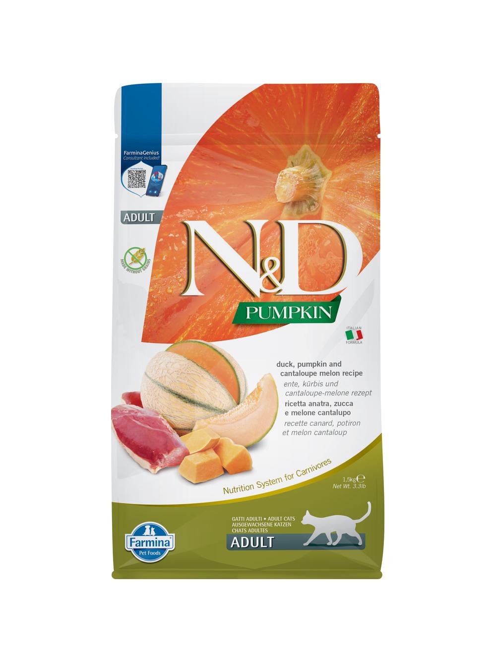 Farmina N&D Pumpkin feline DUCK, PUMPKIN AND CANTALOUPE MELON RECIPE ADULT 1,5kg