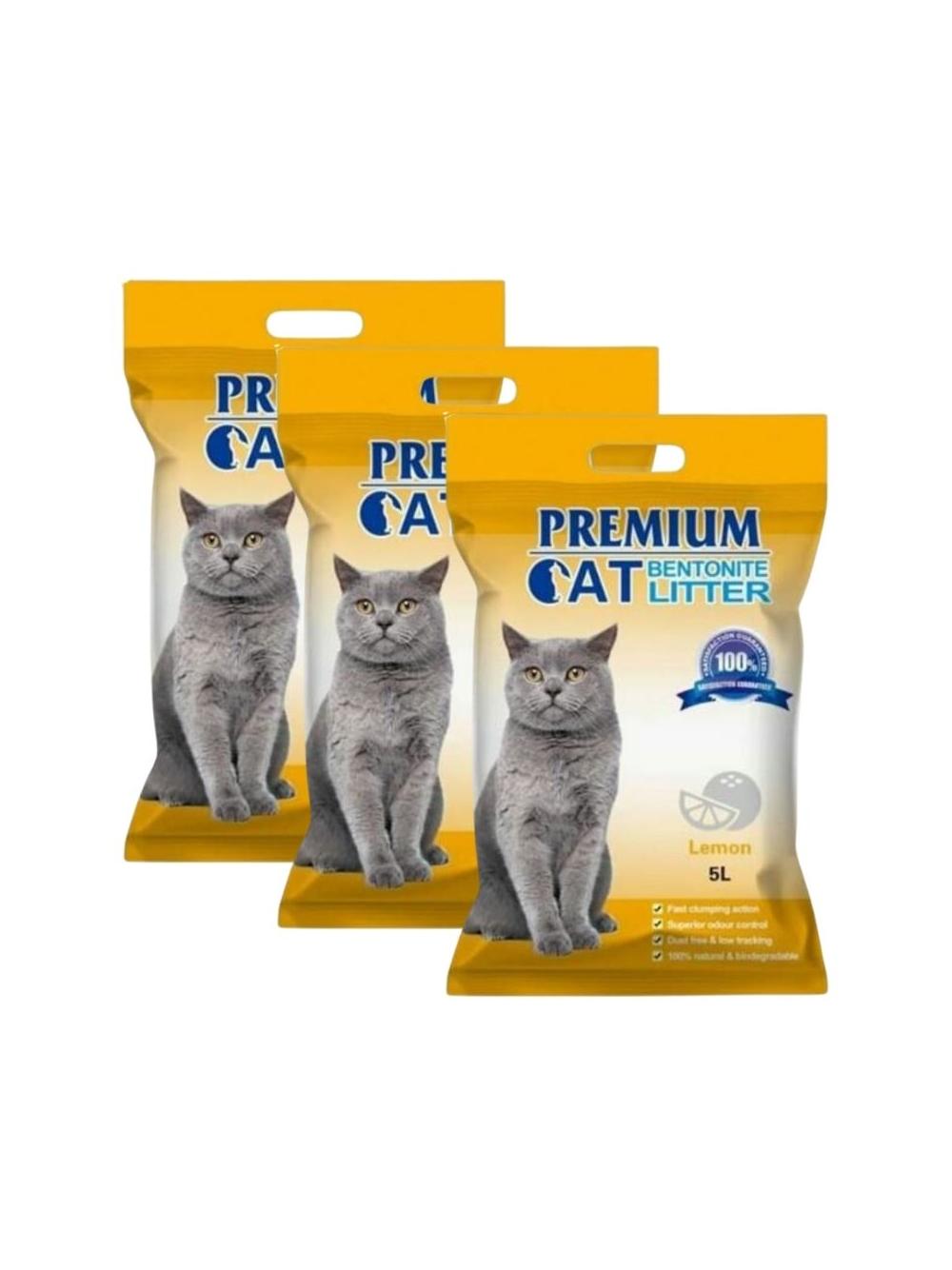 Premium Cat Żwirek Bentonitowy Zbrylający - Cytrynowy dla kota 3x5L