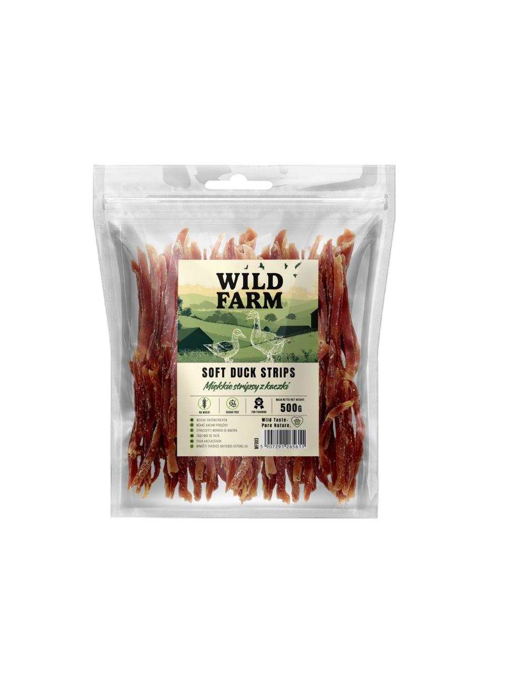WILD FARM Miękkie stripsy z kaczki 500g przysmak dla psa