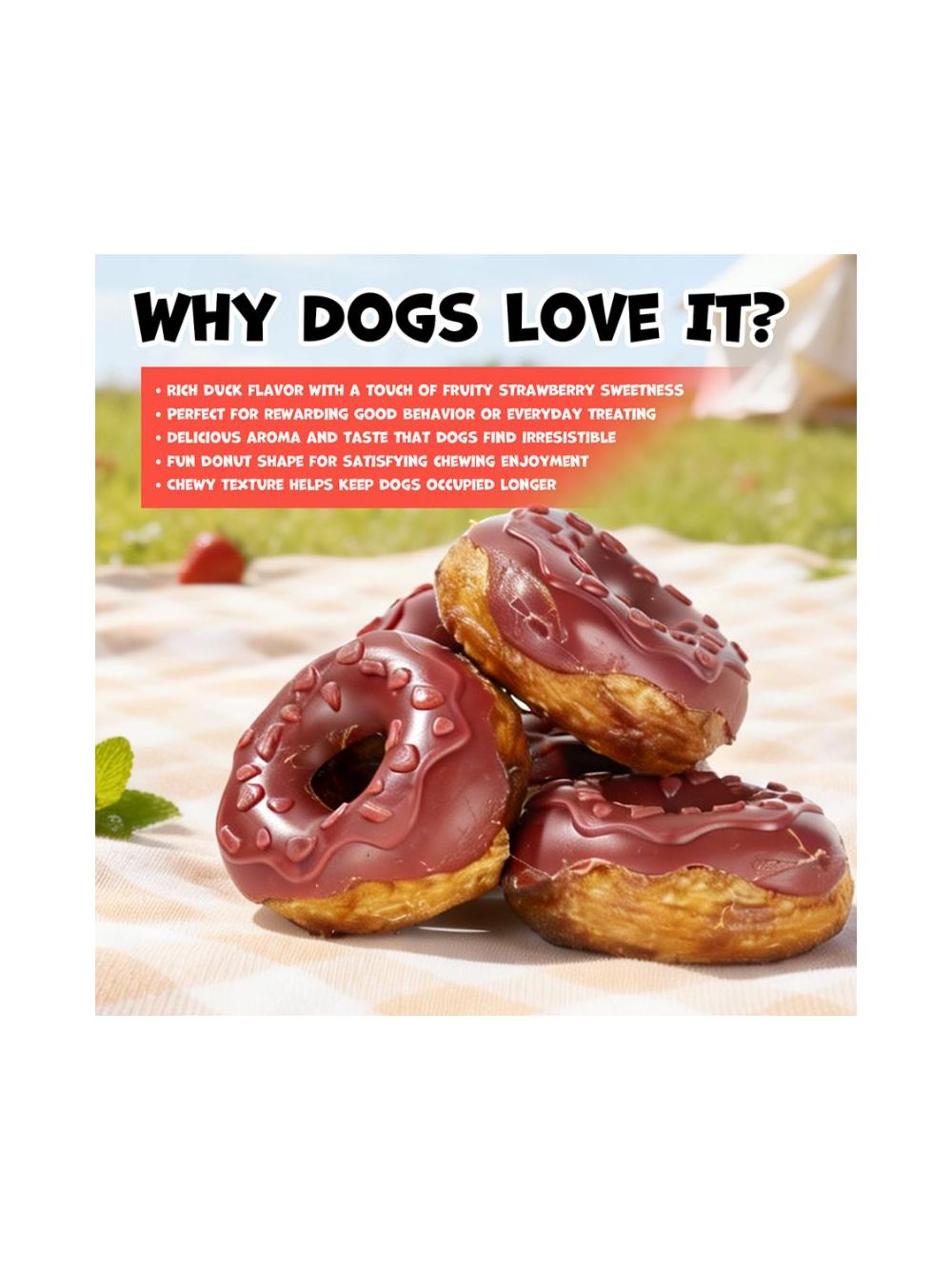 WILD FARM donut kolagenowy z kaczką i truskawkami 7cm 10x50g przysmak dla psa
