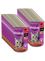 WHISKAS Adult puszka 24x400 g - mokra karma dla dorosłego kota, kawałki z wołowiną w sosie
