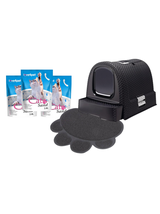 CURVER toaleta dla kota 51x38,5x40cm grafitowa + Żwirek Silikonowy dla Kota Cat Sand 3,8l + KERBL Dywanik pod kuwetę, 47 x 40 cm