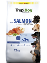 TROPIDOG Premium Adult medium & large breeds bogaty w łososia i ryż 12kg