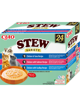 INABA Cat Ciao Stew - karma uzupełniająca dla kota o smaku kurczaka, tuńczyka, łososia i przegrzebek 24x40g