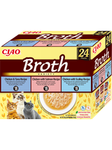 INABA Ciao Broth - karma uzupełniająca dla kota bulion o smaku kurczaka, łososia, tuńczyka i przegrzebek 24x40g