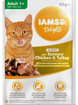 IAMS-Naturally karma dla dorosłych kotów, z aromatycznym kurczakiem i indykiem w sosie 24x85g