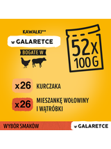 PEDIGREE Adult saszetka 13x(4x100g) - Wybór Smaków w Galaretce, mokra karma pełnoporcjowa w galaretce dla dorosłych psów (kawałki bogate w mieszankę wołowiny i wątróbki oraz kawałki bogate w drób)