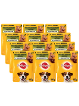 PEDIGREE Adult saszetka 12x100 g - mokra karma pełnoporcjowa, kawałki bogate w mieszankę jagnięciny i wątróbki w galaretce dla dorosłych psów