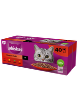 WHISKAS Adult saszetki 160x85g Klasyczne Posiłki - mokra karma dla dorosłego kota, w sosie (kawałki z: wołowiną, kurczakiem, jagnięciną, drobiem)