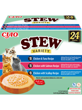 INABA Cat Ciao Stew - karma uzupełniająca dla kota o smaku kurczaka, tuńczyka, łososia i przegrzebek 24x40g
