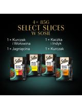 SHEBA saszetka 4x85g Selection in Sauce Soczyste Smaki - mokra karma dla kotów w sosie (z wołowiną, z jagnięciną, z kurczakiem, z indykiem)