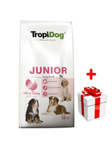 TROPIDOG Premium Junior L bogaty w indyka i ryż 12kg + niespodzianka dla psa GRATIS!