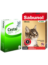 Sabunol czerwona obroża przeciw pchłom  dla kota 35 cm+ Cestal Cat tabletki na odrobaczanie kotów 2szt