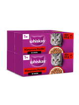 WHISKAS Adult saszetki 160x85g Klasyczne Posiłki - mokra karma dla dorosłego kota, w sosie (kawałki z: wołowiną, kurczakiem, jagnięciną, drobiem)