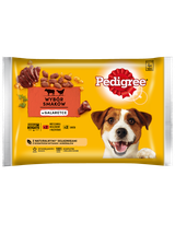 PEDIGREE Adult saszetka 13x(4x100g) - Wybór Smaków w Galaretce, mokra karma pełnoporcjowa w galaretce dla dorosłych psów (kawałki bogate w mieszankę wołowiny i wątróbki oraz kawałki bogate w drób)