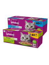 WHISKAS Adult saszetki 40 x 85 g Mix Smaków - mokra karma dla dorosłego kota, w galaretce + WHISKAS Adult saszetki 40 x 85 g Rybne Przysmaki