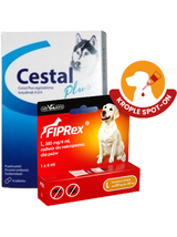 Fiprex L, 300 mg/4 ml, roztwór do nakrapiania dla psów+ Cestal Dog Plus tabletki na odrobaczanie psów 2 sztuki