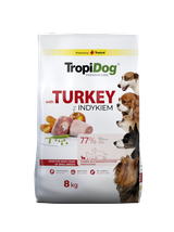 TROPIDOG Premium Adult Small Breeds z indykiem i ryżem 8kg