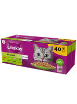 WHISKAS Adult saszetki 160x85g Mix Smaków - mokra karma dla dorosłego kota, w galaretce (kawałki z: wołowiną, kurczakiem, łososiem, tuńczykiem)