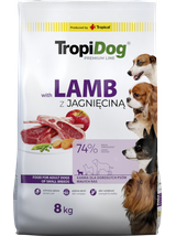 TROPIDOG Premium Adult Small Breeds z jagnięciną i ryżem 8kg