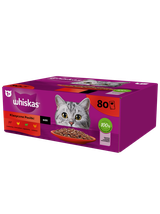 WHISKAS Adult saszetki 80 x 85 g Klasyczne Posiłki - mokra karma dla dorosłego kota, w sosie (kawałki z: wołowiną, kurczakiem, jagnięciną, drobiem) + niespodzianka dla kota GRATIS!!!