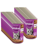 WHISKAS Adult puszka 24x400 g - mokra karma dla dorosłego kota, kawałki z kaczką w galaretce