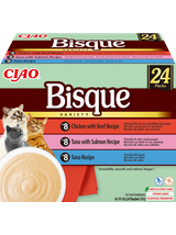INABA Cat Ciao Bisque - karma uzupełniająca dla kota zupa krem z kurczakiem, wołowiną, tuńczykiem i łososiem 24x40g
