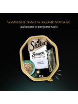 SHEBA Sauce Collection tacka 22x85g – mokra karma pełnoporcjowa dla dorosłych kotów, kawałki z cielęciną, w sosie