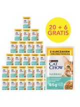 CAT CHOW Hairball Karma dla kotów z kurczakiem i zieloną fasolką w sosie 85g Saszetka 20+6 GRATIS