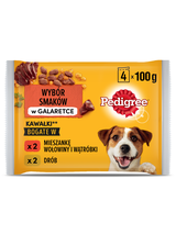 PEDIGREE Adult saszetka 13x(4x100g) - Wybór Smaków w Galaretce, mokra karma pełnoporcjowa w galaretce dla dorosłych psów (kawałki bogate w mieszankę wołowiny i wątróbki oraz kawałki bogate w drób)