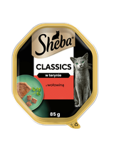 SHEBA Classics tacka 22x85 g – mokra karma pełnoporcjowa dla dorosłych kotów, z wołowiną, w terynie