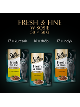 SHEBA saszetka 50x50g Fresh & Fine - mokra karma dla kotów dorosłych w sosie (z kurczakiem, z drobiem, z indykiem)