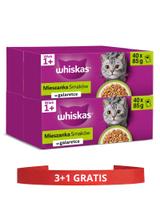 WHISKAS Adult saszetki 160x85g Mix Smaków - mokra karma dla dorosłego kota, w galaretce (kawałki z: wołowiną, kurczakiem, łososiem, tuńczykiem)