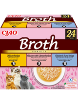 INABA Ciao Broth - karma uzupełniająca dla kota bulion o smaku kurczaka, łososia i tuńczyka 24x40g