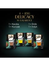 SHEBA Delicacy Fine Flakes Drobiowe Smaki saszetki 4x85 g – mokra karma pełnoporcjowa dla dorosłych kotów, w galaretce (kawałki z: kaczką, kurczakiem, drobiem, indykiem)