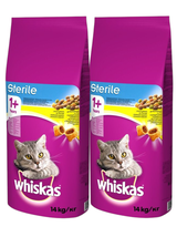 WHISKAS Sterile 2x14 kg - sucha karma dla dorosłego kota po zabiegu kastracji, z pysznym kurczakiem