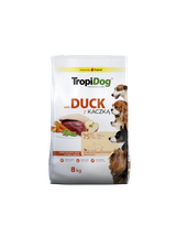 TROPIDOG Premium Adult Small Breeds z kaczką i ryżem 8kg