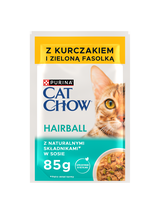 CAT CHOW Hairball Karma dla kotów z kurczakiem i zieloną fasolką w sosie 10x85g