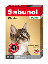 Sabunol szara obroża przeciw pchłom  dla kota 35 cm+ Cestal Cat tabletki na odrobaczanie kotów 2szt