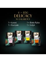 SHEBA Delicacy Fine Flakes Wybór Smaków saszetki 4x85 g – mokra karma pełnoporcjowa dla dorosłych kotów, w galaretce (kawałki z: łososiem, białą rybą, kurczakiem, indykiem)