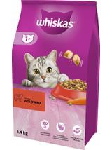 WHISKAS Adult 3x1,4 kg - sucha karma pełnoporcjowa dla dorosłych kotów, z pyszną wołowiną