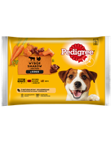 PEDIGREE Adult saszetka 4x100 g - Wybór Smaków z Marchewką w Sosie, mokra karma pełnoporcjowa dla dorosłych psów (kawałki bogate w mieszankę wołowiny i jagnięciny oraz kawałki bogate w indyka)
