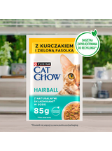 CAT CHOW Hairball Karma dla kotów z kurczakiem i zieloną fasolką w sosie 10x85g