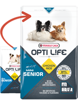 VERSELE-LAGA Opti Life Senior Mini 7,5kg - z kurczakiem - dla małych ras w wieku powyżej 7 lat + niespodzianka dla psa GRATIS!