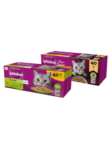WHISKAS Adult saszetki 40 x 85 g Mix Smaków - mokra karma dla dorosłego kota, w galaretce + WHISKAS Adult saszetki 40 x 85 g Drobiowe Frykasy